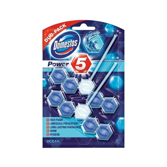 WC fertőtlenítő, 2 db-os, DOMESTOS "Power 5", óceán