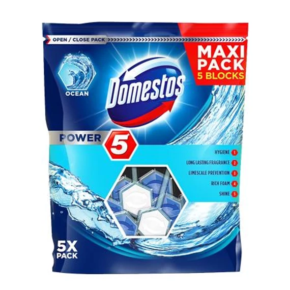 WC fertőtlenítő, 5 db-os , DOMESTOS "Power 5", óceán