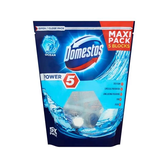 WC fertőtlenítő, 5 db-os , DOMESTOS "Power 5", óceán