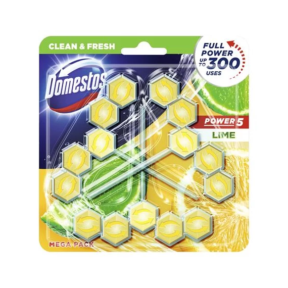 WC fertőtlenítő, 3 db-os, DOMESTOS "Power 5", lime