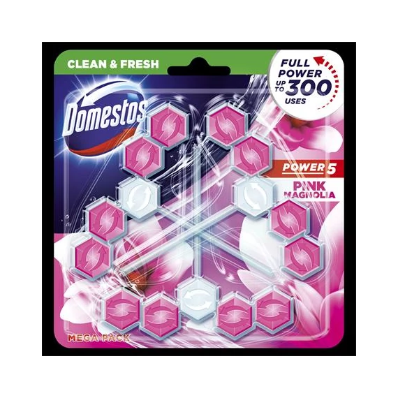 WC fertőtlenítő, 3 db-os, DOMESTOS "Power 5", pink magnólia