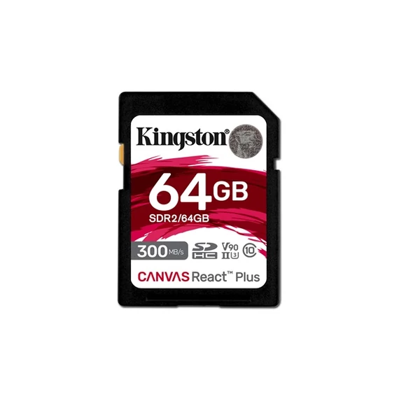 Kingston 64GB SD Canvas React Plus (SDXC Class 10 UHS-II U3) (SDR2/64GB) memóriakártya