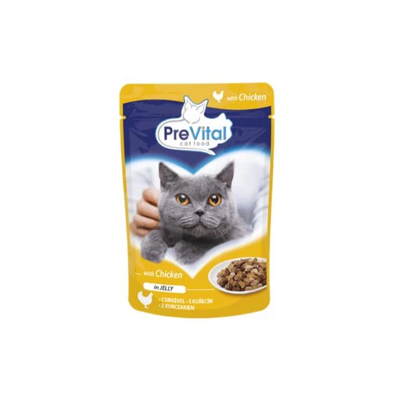 Macskaeledel, alutasakos, felnőtt macskáknak, 100 g, PREVITAL, csirke aszpikban