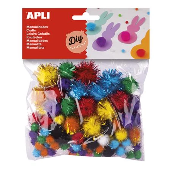 Pom-pom, csillogó, APLI "Creative", vegyes színek, 78db/cs