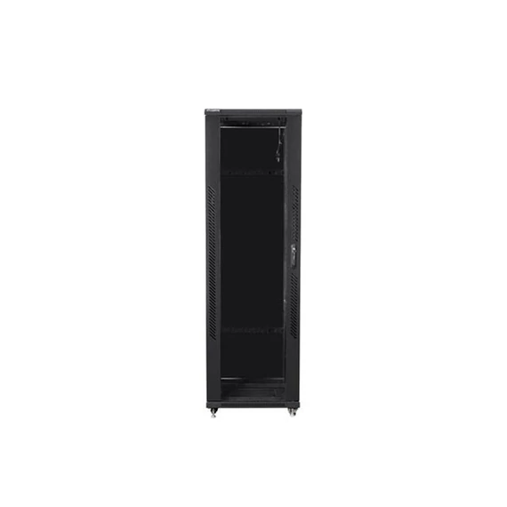 Lanberg FF01-8842-12B 19" 42U SZÉL:800 MÉLY:800 MAG:2047 lapraszerelt üvegajtós fekete rack szekrény