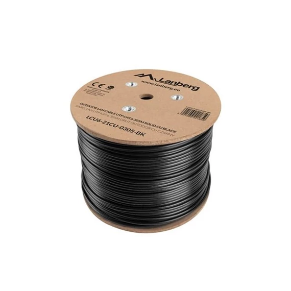Lanberg LCU6-21CU-0305-BK 305m Cat6 U/UTP AWG23 Fca PE árnyékolatlan fekete kültéri kábel