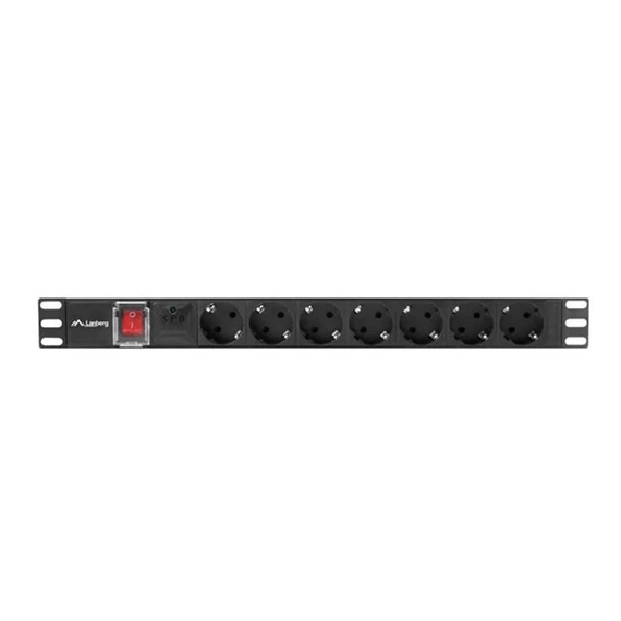 Lanberg PDU-07F-0200-BK 2m vezetékkel 19"/1U 7xShucko aljzat Uni-schuko csatlakozóvéggel fekete elosztósor kapcsolóval