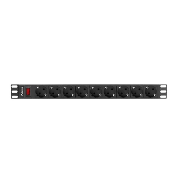 Lanberg PDU-09F-0300-BK 3m vezetékkel 19"/1U 9xShucko aljzat Uni-schuko csatlakozóvéggel fekete elosztósor kapcsolóval