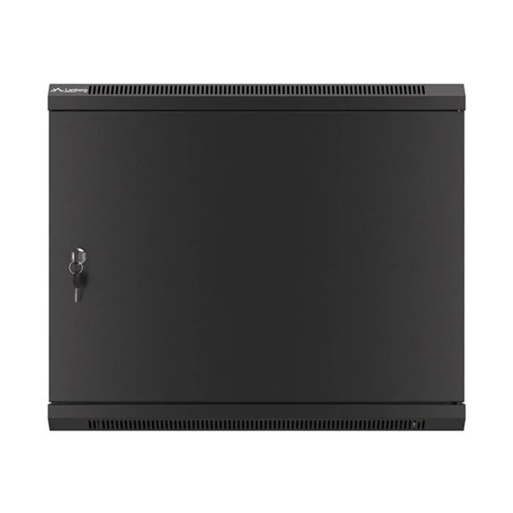 Lanberg WF01-6409-00B 19" 9U SZÉL:600 MÉLY:450 MAG:512 lapraszerelt fémajtós fekete fali rack szekrény