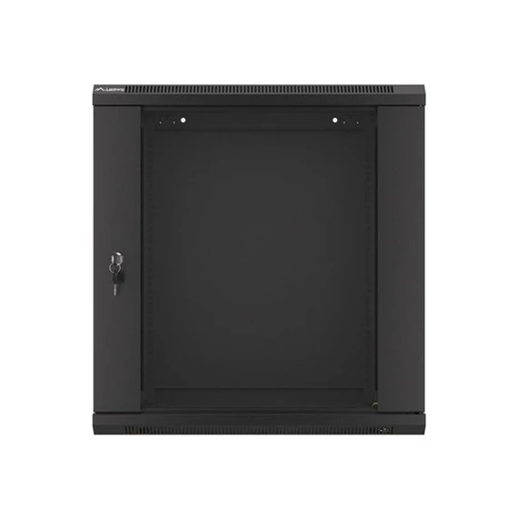 Lanberg WF01-6412-10B 19" 12U SZÉL:600 MÉLY:450 MAG:640 lapraszerelt üvegajtós fekete fali rack szekrény