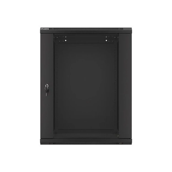 Lanberg WF01-6615-10B 19" 15U SZÉL:600 MÉLY:600 MAG:774 lapraszerelt üvegajtós fekete fali rack szekrény