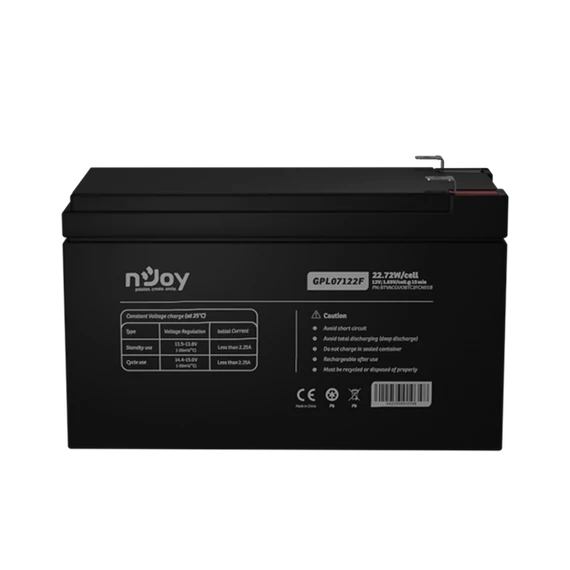 NJOY Szünetmentes Akkumulátor - GPL07122F (12V/7Ah, Long-life, T2/F2, zárt, gondozás mentes, AGM)