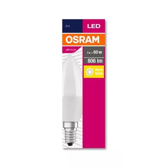 LED izzó, E14, gyertya, B38, 7W, 806lm, 2700K (MF), OSRAM "Value"