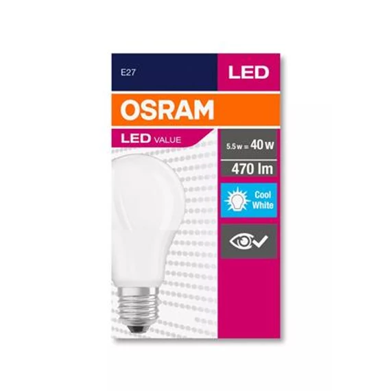 LED izzó, E27, gömb, A60, 5W, 470lm, 4000K (HF), OSRAM "Value"