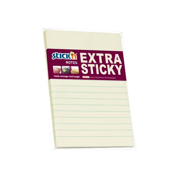 Öntapadó jegyzettömb STICK`N 150x101mm extra erős vonalazott pasztel sárga 90 lap