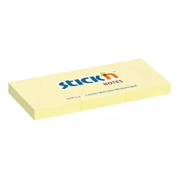 Öntapadó jegyzettömb STICK`N 38x51mm pasztel sárga 3x100 lap