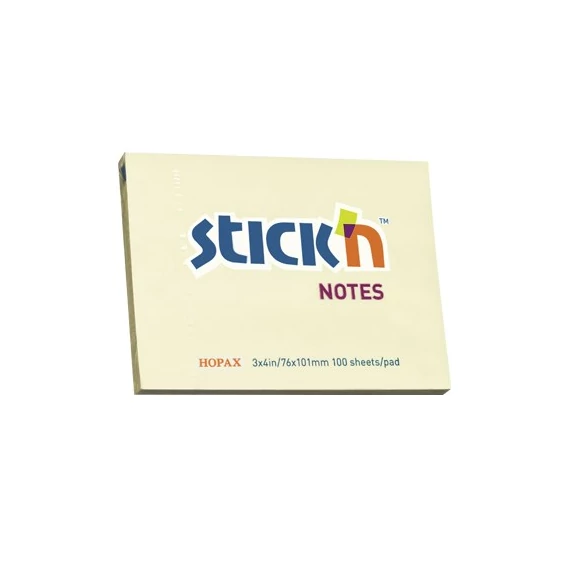 Öntapadó jegyzettömb STICK`N 76x101mm pasztel sárga 100 lap
