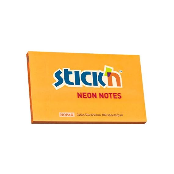 Öntapadó jegyzettömb STICK`N 76x127mm neon narancs 100 lap