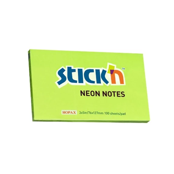Öntapadó jegyzettömb STICK`N 76x127mm neon zöld 100 lap