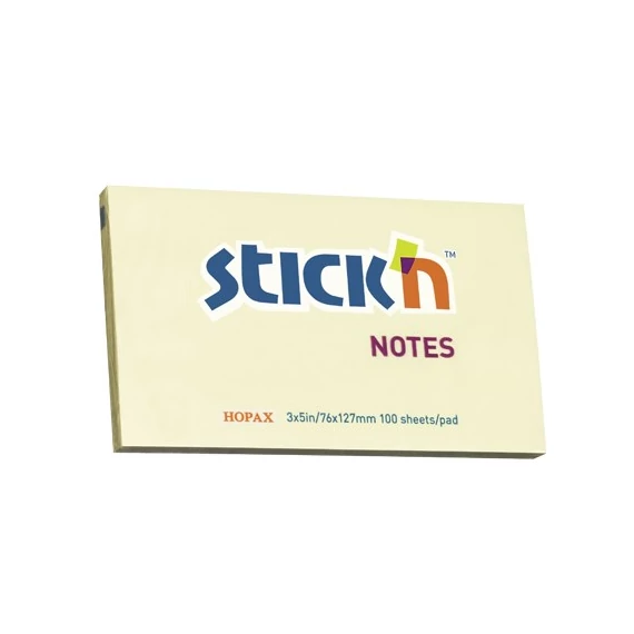 Öntapadó jegyzettömb STICK`N 76x127mm pasztel sárga 100 lap