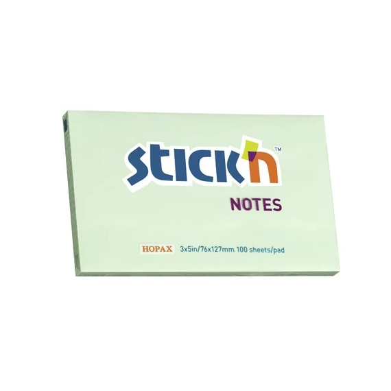 Öntapadó jegyzettömb STICK`N 76x127mm pasztel zöld 100 lap