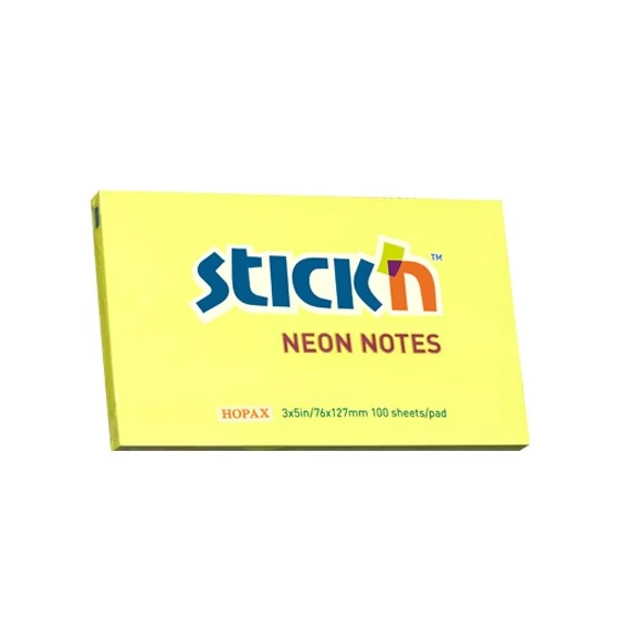 Öntapadó jegyzettömb STICK`N 76x127mm sárga 100 lap