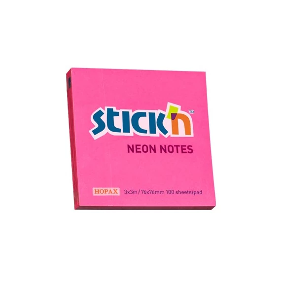 Öntapadó jegyzettömb STICK`N 76x76mm neon pink 100 lap