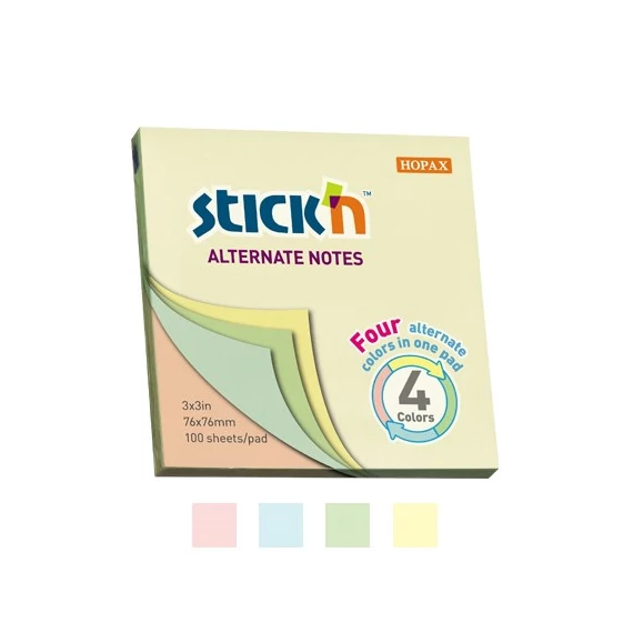 Öntapadó jegyzettömb STICK`N 76x76mm pasztel mix 100 lap
