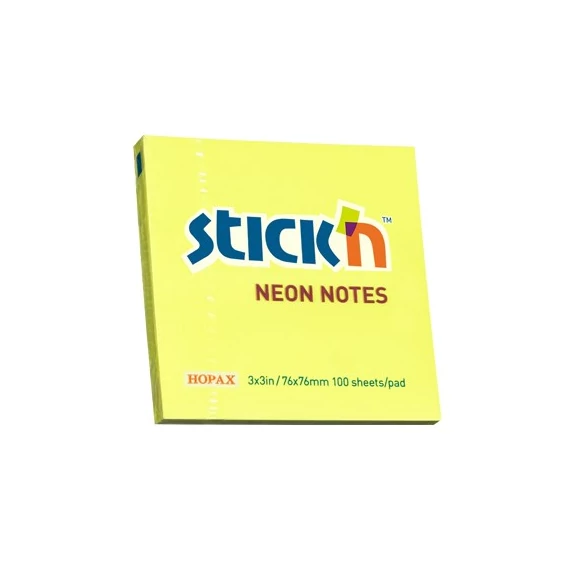 Öntapadó jegyzettömb STICK`N 76x76mm sárga 100 lap