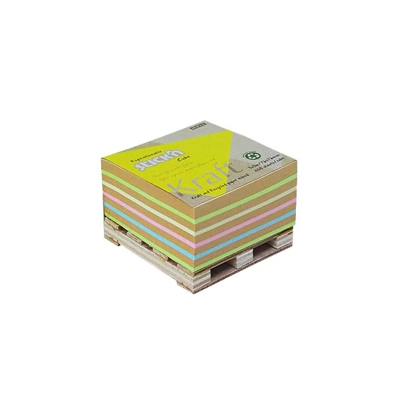 Öntapadó jegyzettömb STICK`N Kraft cube 76x76mm mini raklapos mix 400 lap
