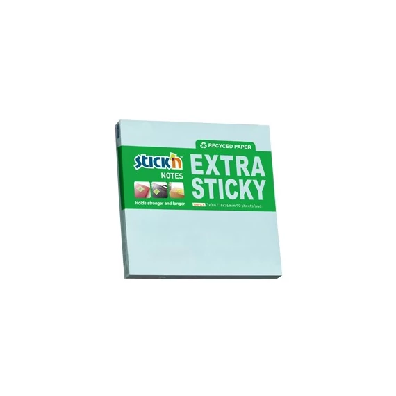 Öntapadó jegyzettömb STICK`N extra erős 76x76mm újrahasznosított pasztel kék 90 lap