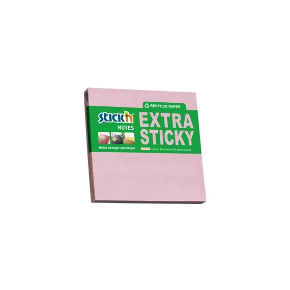 Öntapadó jegyzettömb STICK`N extra erős 76x76mm újrahasznosított pasztel rózsaszín 90 lap