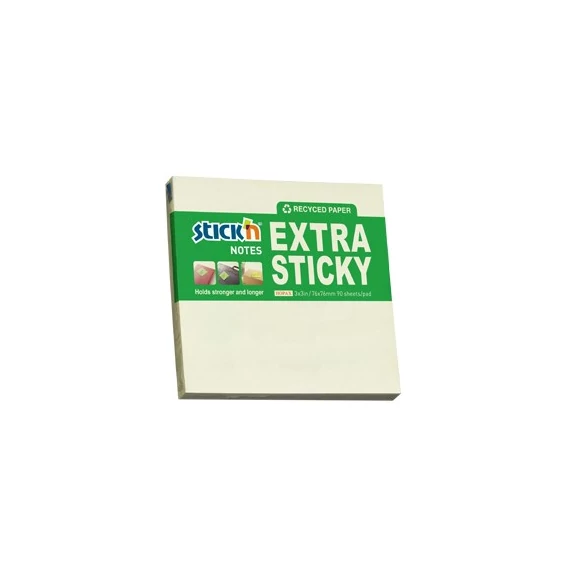 Öntapadó jegyzettömb STICK`N extra erős 76x76mm újrahasznosított pasztel sárga 90 lap