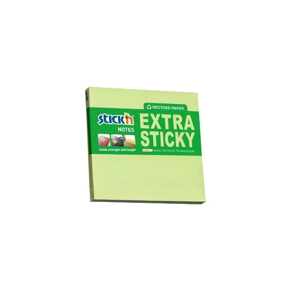 Öntapadó jegyzettömb STICK`N extra erős 76x76mm újrahasznosított pasztel zöld 90 lap