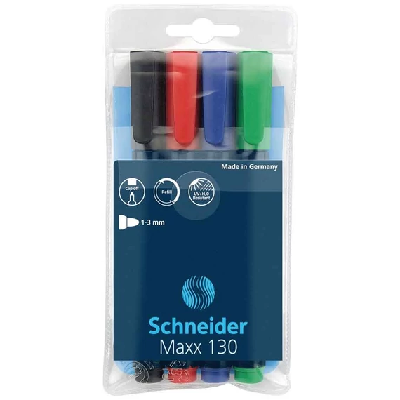 Alkoholos marker készlet, 1-3 mm, kúpos, SCHNEIDER "Maxx 130", 4 különböző szín