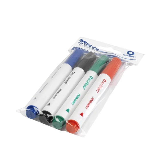 Permanent marker készlet, 3mm, kerek hegyű 4-es Bluering®, 4 klf. szín