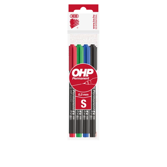 Alkoholos marker készlet, OHP, 0,3 mm, S, ICO, 4 különböző szín