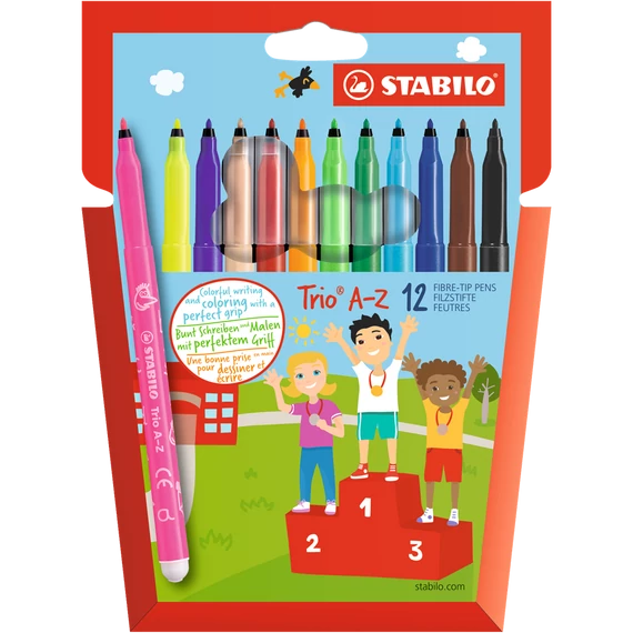 Filctoll készlet, 0,7 mm, STABILO "Trio A-Z", 12 különböző szín