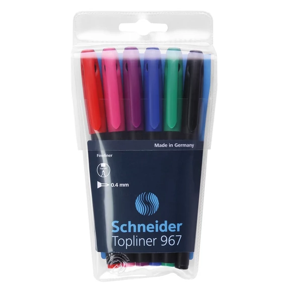 Tűfilc készlet, 0,4 mm, SCHNEIDER "Topliner 967", 6 különböző szín