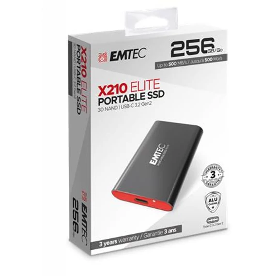 SSD (külső memória), 256GB, USB 3.2, 500/500 MB/s, EMTEC "X210"