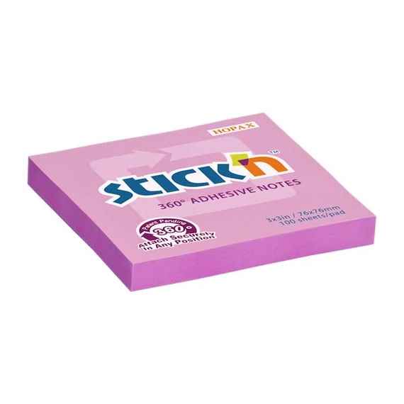 Öntapadó jegyzettömb STICK`N 76x76mm 360°-ban tapadó rózsaszín 100 lap