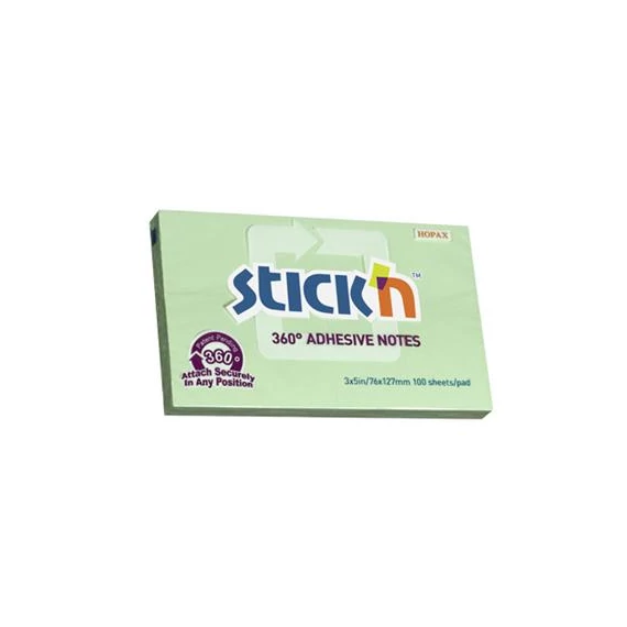 Öntapadó jegyzettömb STICK`N 76x127mm 360°-ban tapadó zöld 100 lap