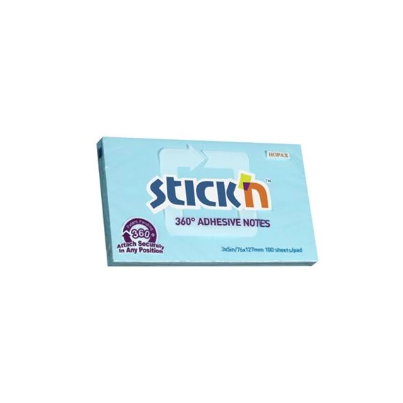 Öntapadó jegyzettömb STICK`N 76x127mm 360°-ban tapadó kék 100 lap