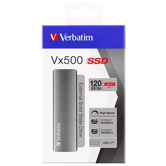 SSD (külső memória), 120 GB, USB 3.1, VERBATIM "Vx500", szürke