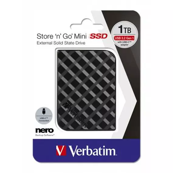 SSD (külső memória), 1TB, USB 3.2 VERBATIM "Store n Go Mini", fekete
