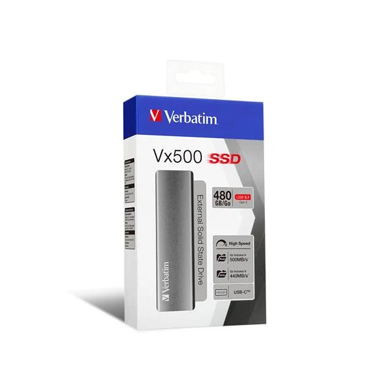 SSD (külső memória), 480 GB, USB 3.1, VERBATIM "Vx500", szürke