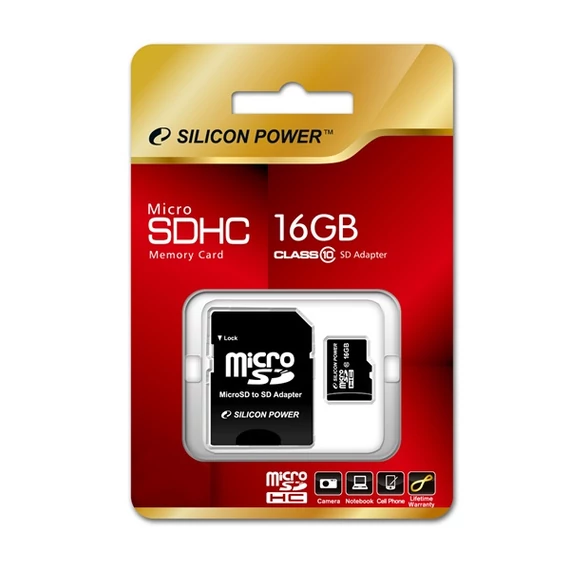 Silicon Power 16GB MICRO SD (class 10) SP016GBSTH010V10-SP memória kártya + SD átalakító