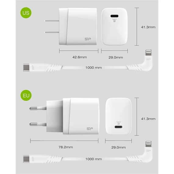 Silicon Power Charger QM10 Quick Charge 18W USB Type-C + cable USB-Lightning White