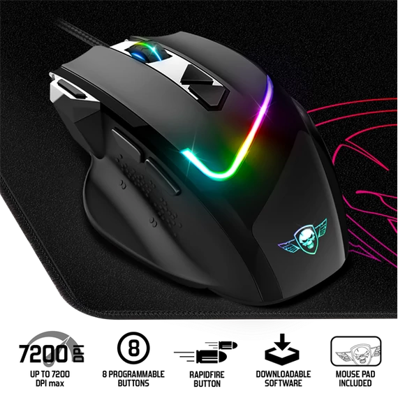 Spirit of Gamer PRO-M3 RGB 7200DPI fekete gamer egér + egérpad