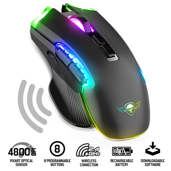 Spirit of Gamer ELITE-M70 4800DPI fekete vezeték nélküli gamer egér
